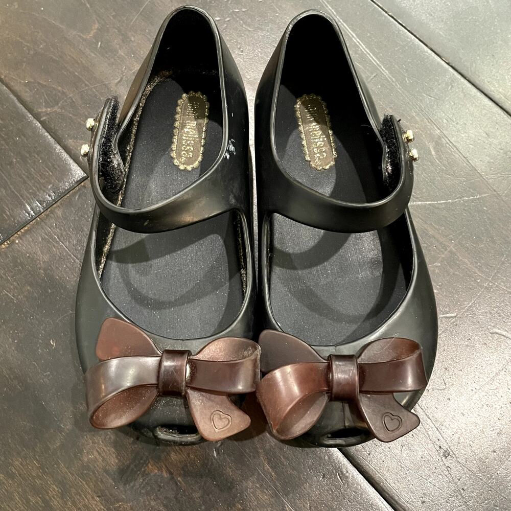 Mini Melissa Mary Jane Black Brown Bow Shoes Girls Size 7